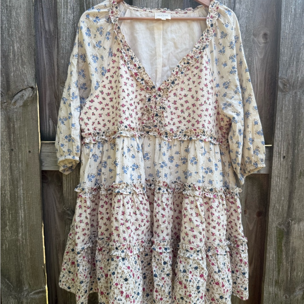 Sezane Floral Print Dress - Red and Blue